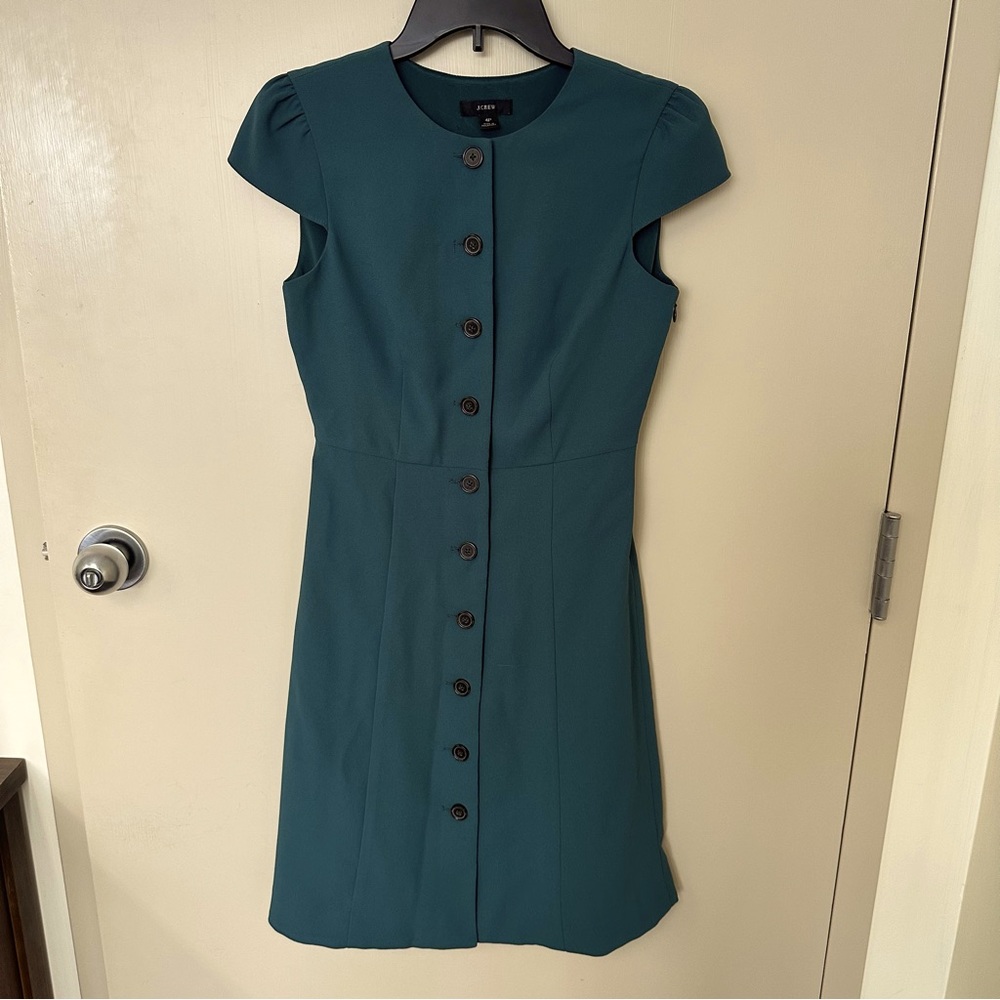 EUC J. Crew Dark Green Button-Down Dress, Size 4P